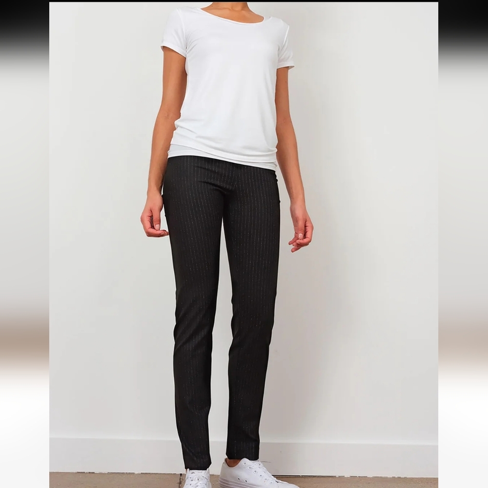 NWOT Avenue Montaigne $365 Billy Pinstripe Skinny Pull-on Pants Size 2 Charcoal